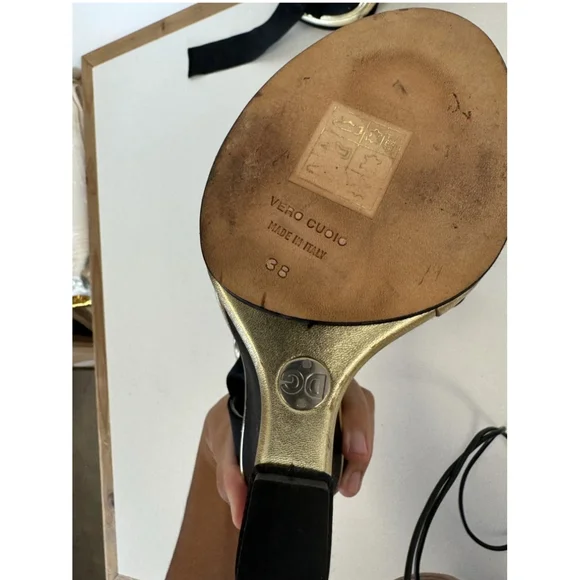 Dolce & Gabbana Black Wedges with Gold Trim Original Autentic no Box - Picture 5 of 7